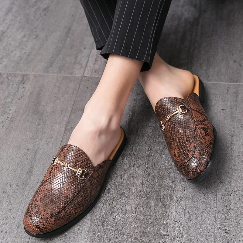 Half Shoes for Men Leather Mules Casual Shoes Men Fashion 2022 Men Slipper Mules Backless Loafers Retro Flat Heel Party Slippers