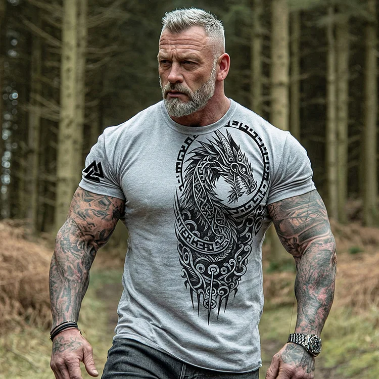 Men's Viking Dragon Print Comfy T-shirt