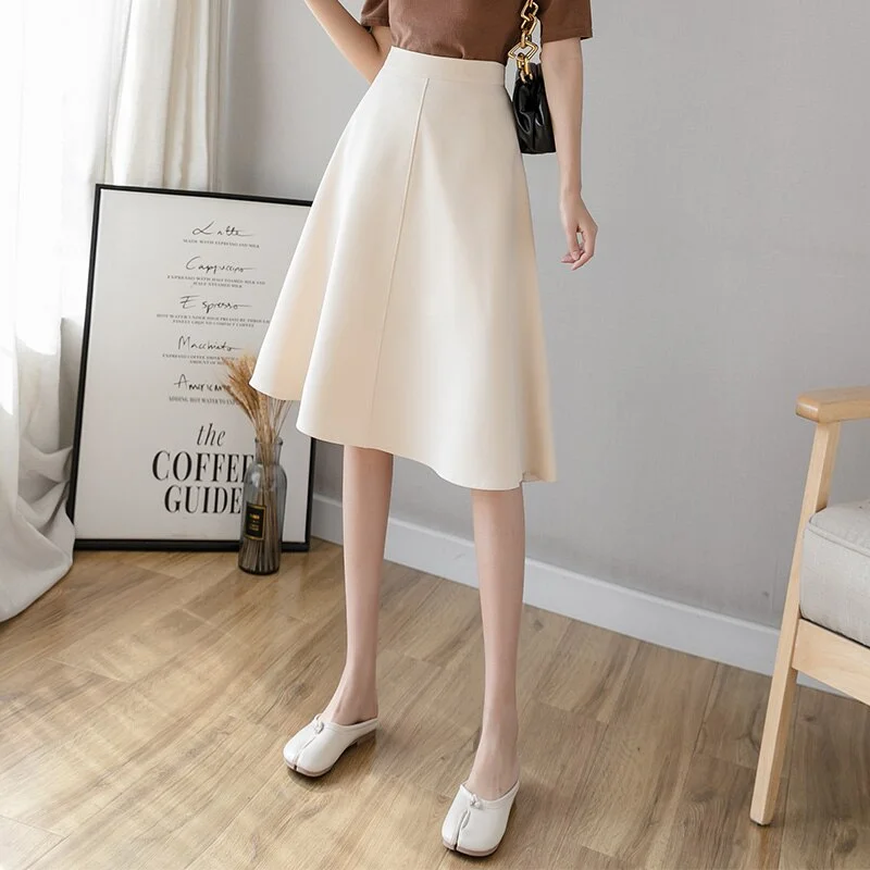 Midi Skirt For Women Office Lady Elegant Skirt Big Swing A Line Skirt Zipper Side High Waist Skirts Womens Summer Woman Skirts