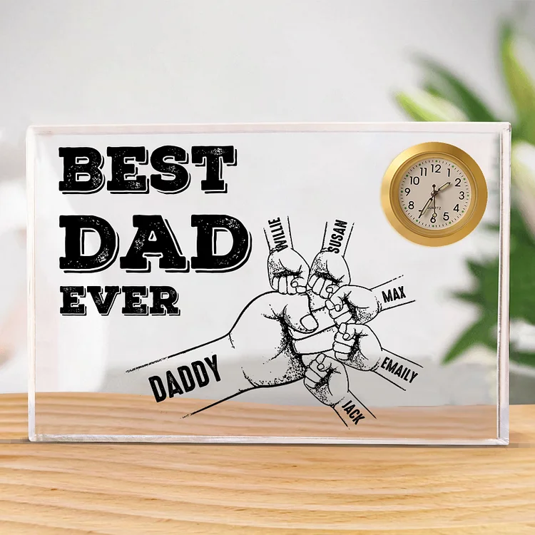 6 Names - Personalized Fist Bump Pattern Custom Name Acrylic Rectangular Clock Ornament Father's Day Gift