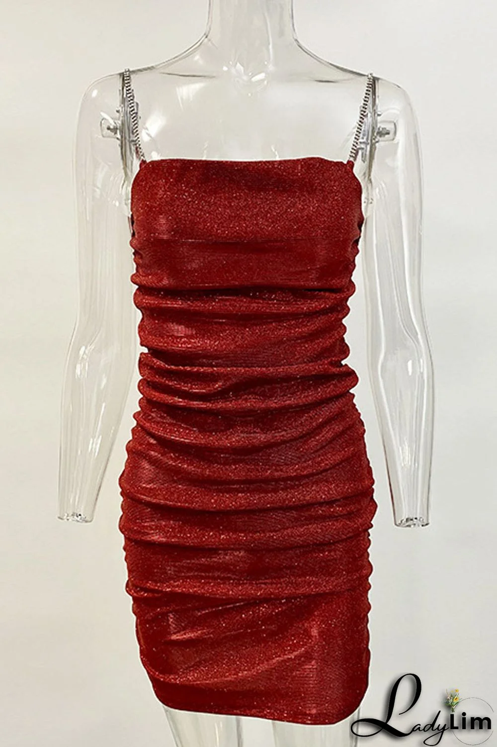 Silver Sexy Solid Fold Rhinestone Square Collar A Line Dresses