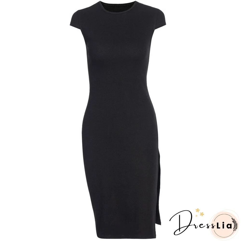 Slit Dress Autumn New Fashion Sexy Sleeveless Round Neck Bag Hip Dresses For Women Vestido De Mujer Woman Dress