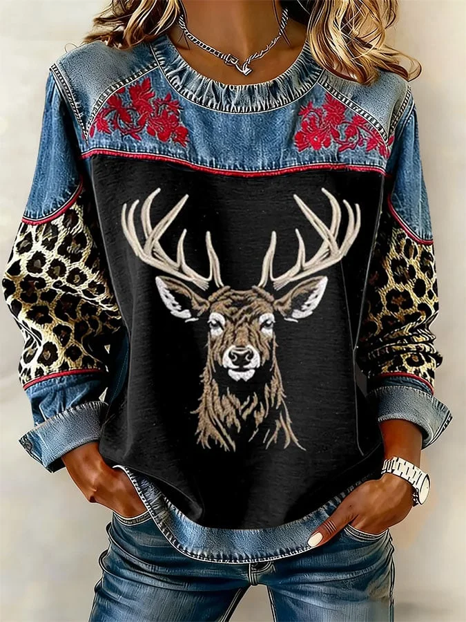 Women's Western-Style Moose Print Top 