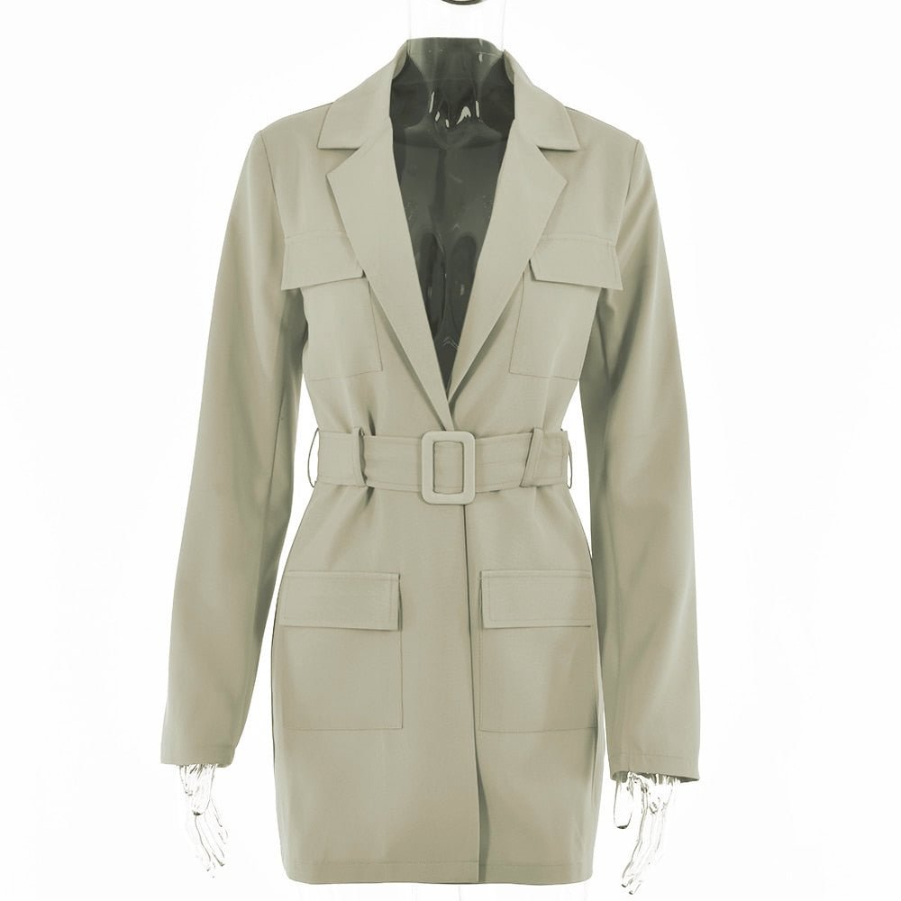 Articat Spring Notched Collar Blazer Women Jacket Belt Slim Long Sleeve Pocket No Button Style Femenino Office Ladies Loungewear