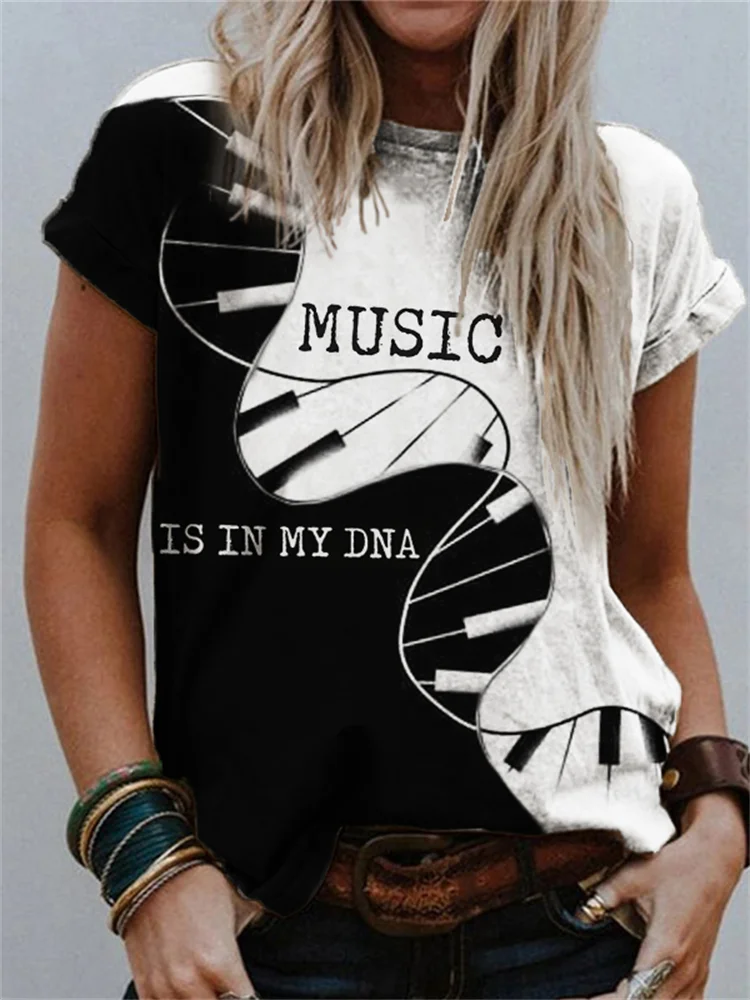 Music Is In My DNA Piano Twist Contrast T Shirt