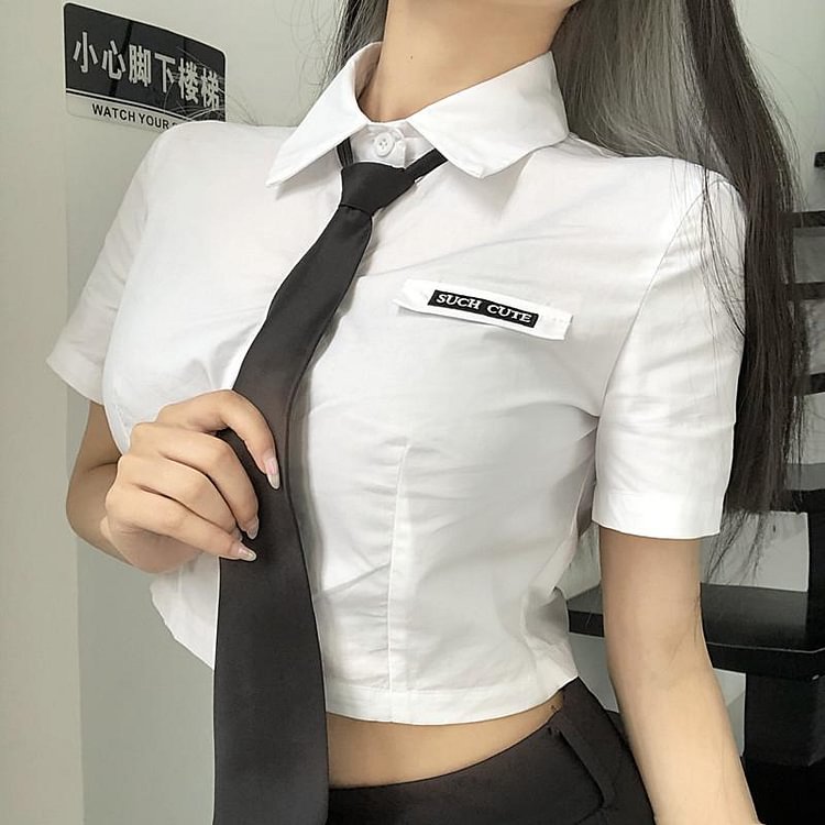 Casual Polo Collar Shirt With Tie - Modakawa Modakawa
