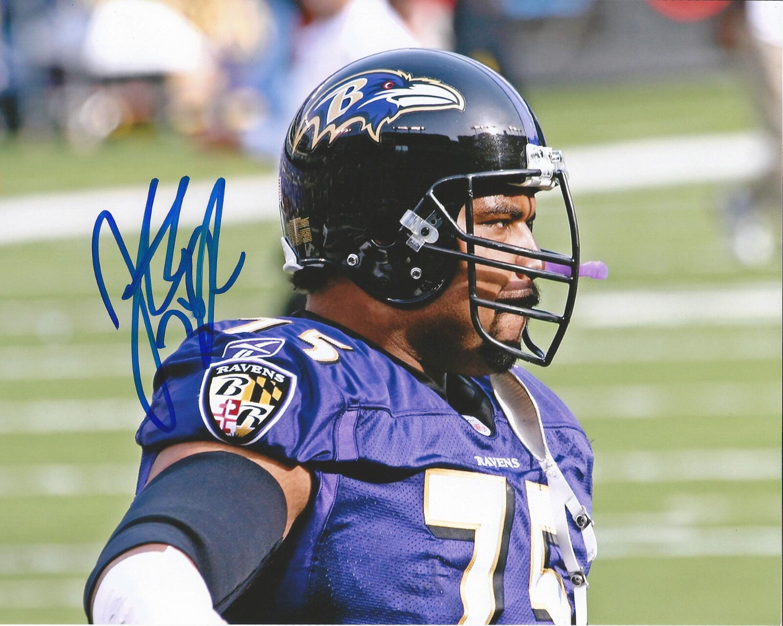 BALTIMORE RAVENS JONATHAN OGDEN SIGNED 8X10 Photo Poster painting W/COA HOF HALL OF FAME