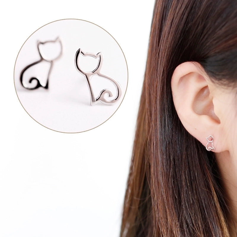 1 Pair 925 Sterling Silver Cat Ear Studs