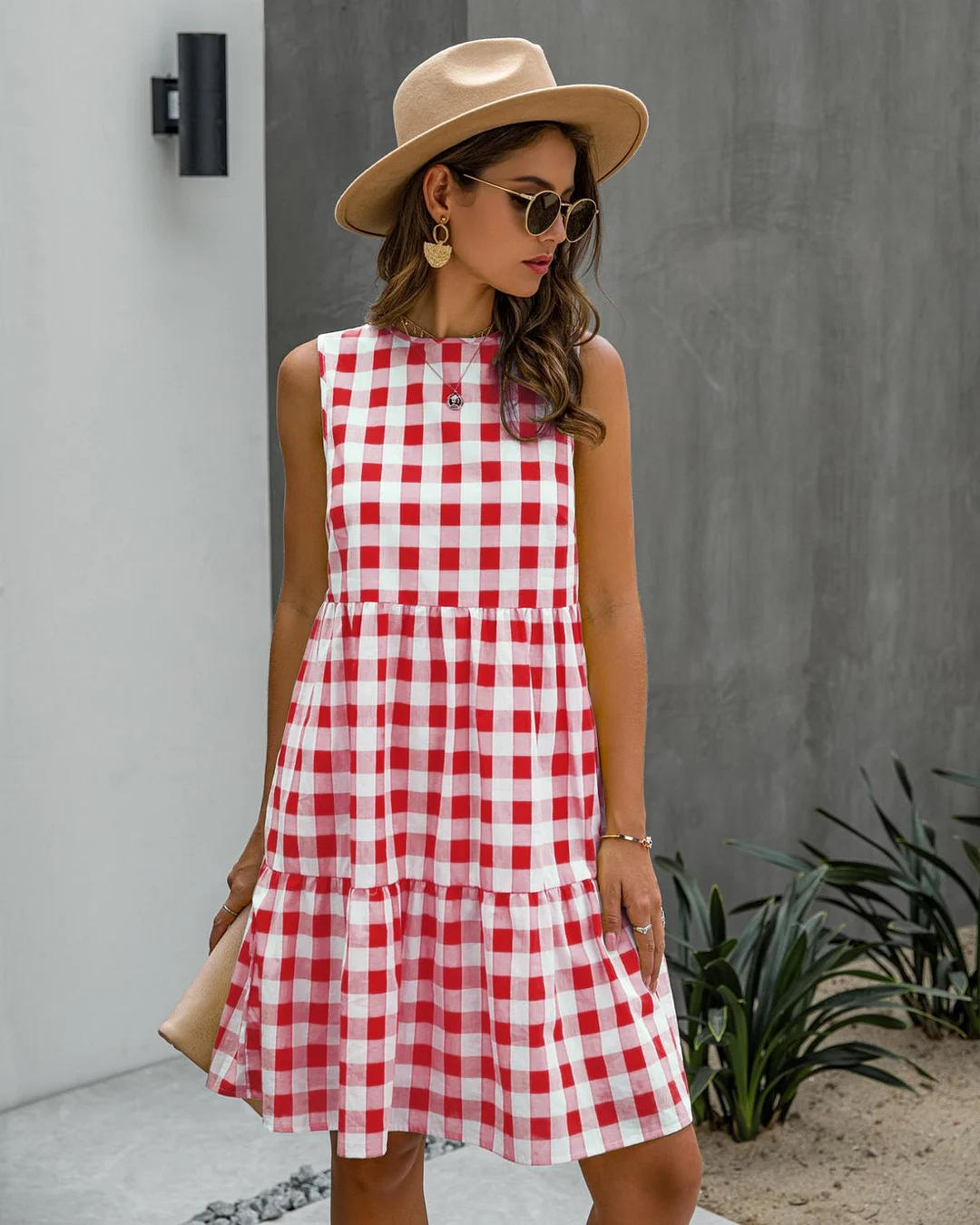 Plaid Dress Women Black A-line Sundresses Pockets Summer Causal Blue Loose Fit Clothing Free People Red Clothes For Women