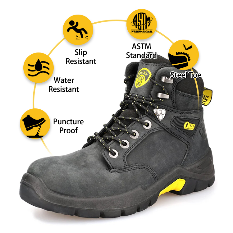 Men's Steel Toe Crazy Horse Leather Waterproof Non Slip Kevlar Puncture ...