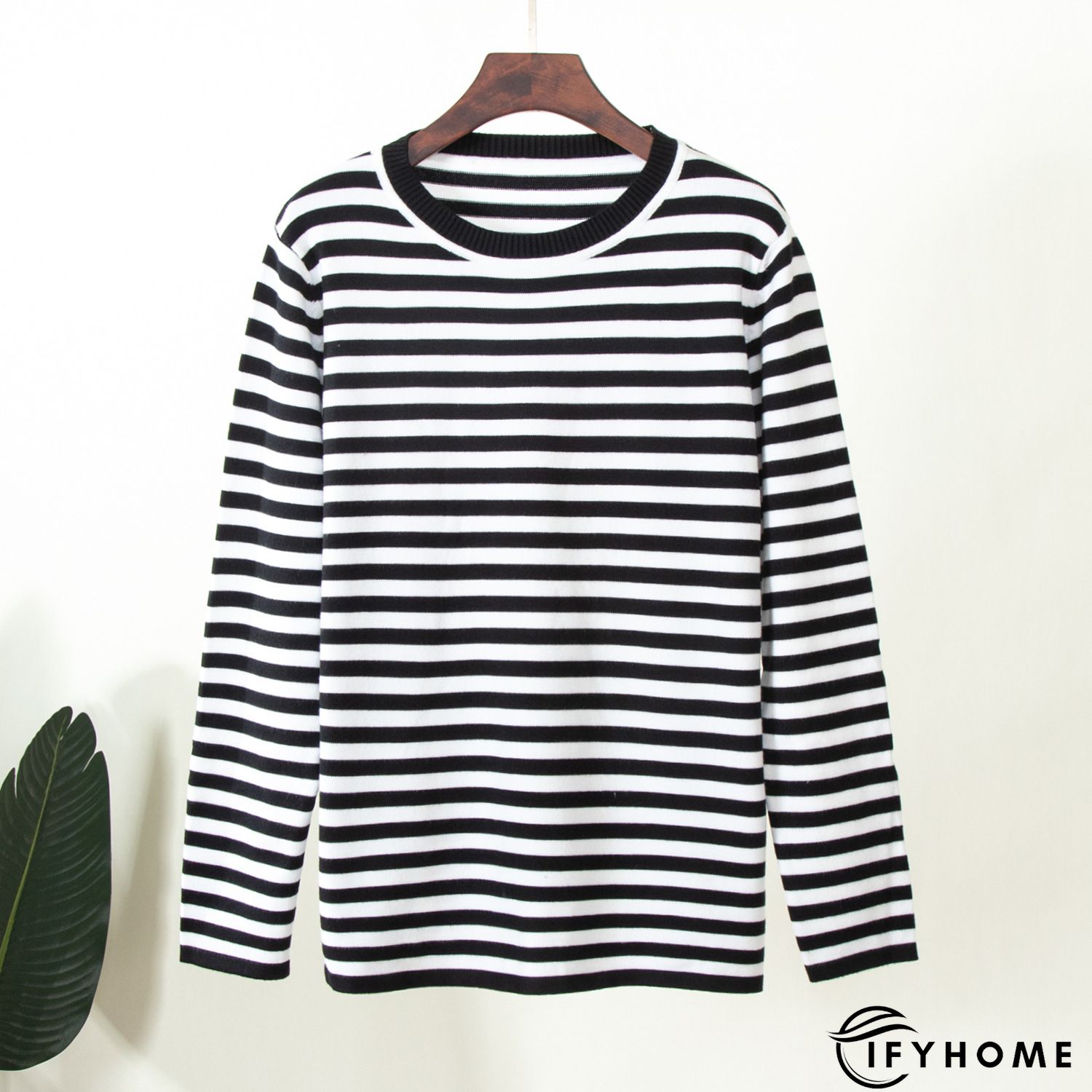 Casual Vintage Crew Neck Knitted Striped shirt & Top | IFYHOME