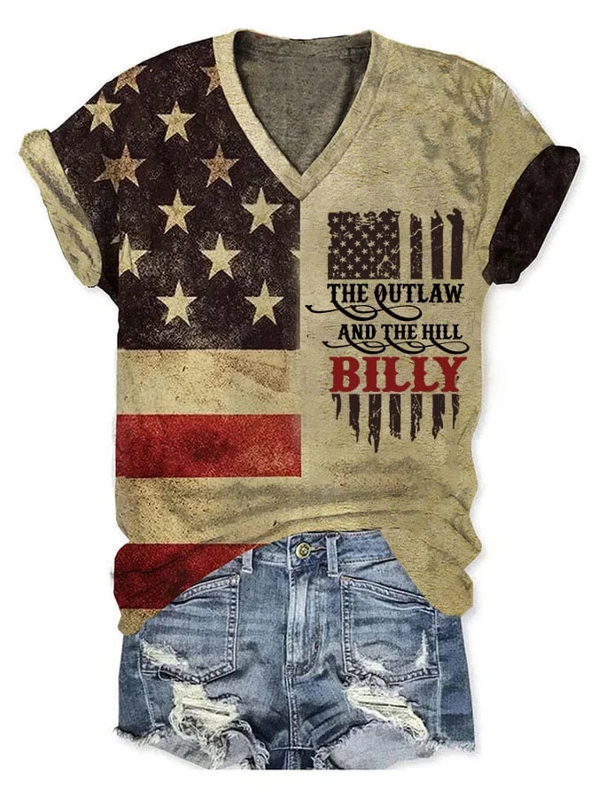 Women's The Outlaw and The Hillbilly Print V-Neck T-Shirt