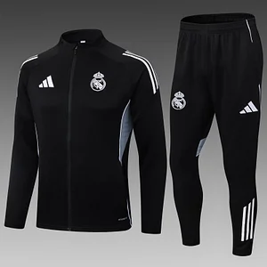 2025/2026 Real Madrid Long Zipped Jacket Black Football Shirt Set