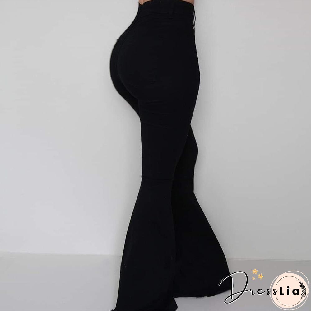 Pure Color Multi-Button Women Bell-Bottomed Pants