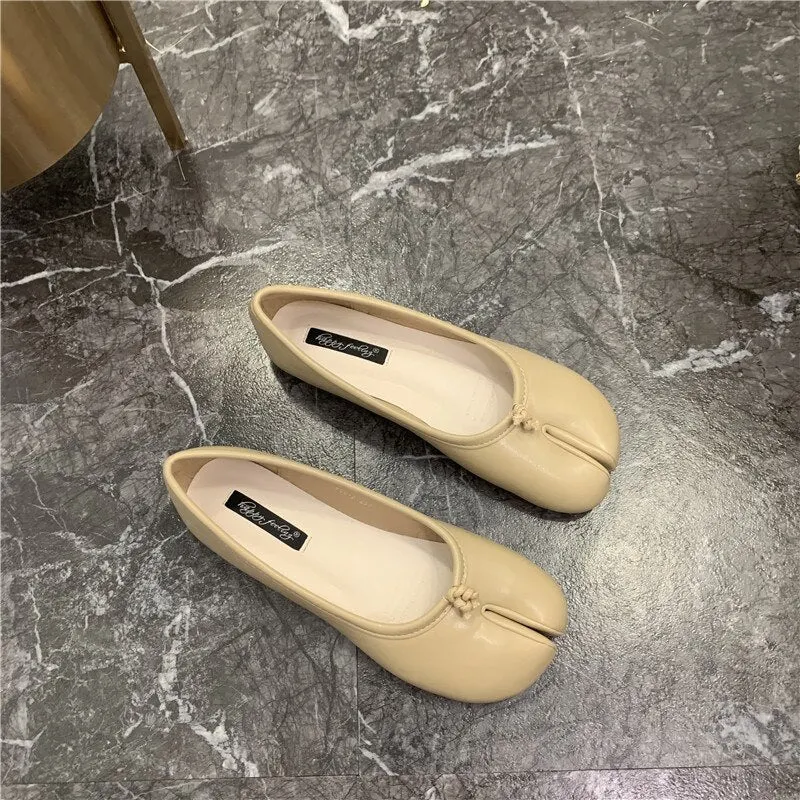2021 Women's Comfy Flats Split Toe Trotter Shoes Autumn Single Lattice Flat Shoes Lazy Soft Loafers Ladies Moccasi Ninja Shoes
