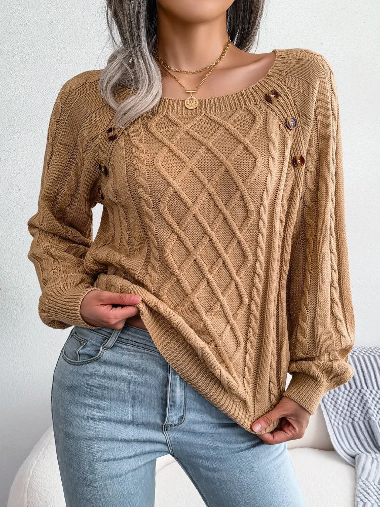Women plus size clothing Women Long Sleeve U-neck Embroidery Sweaters-Nordswear