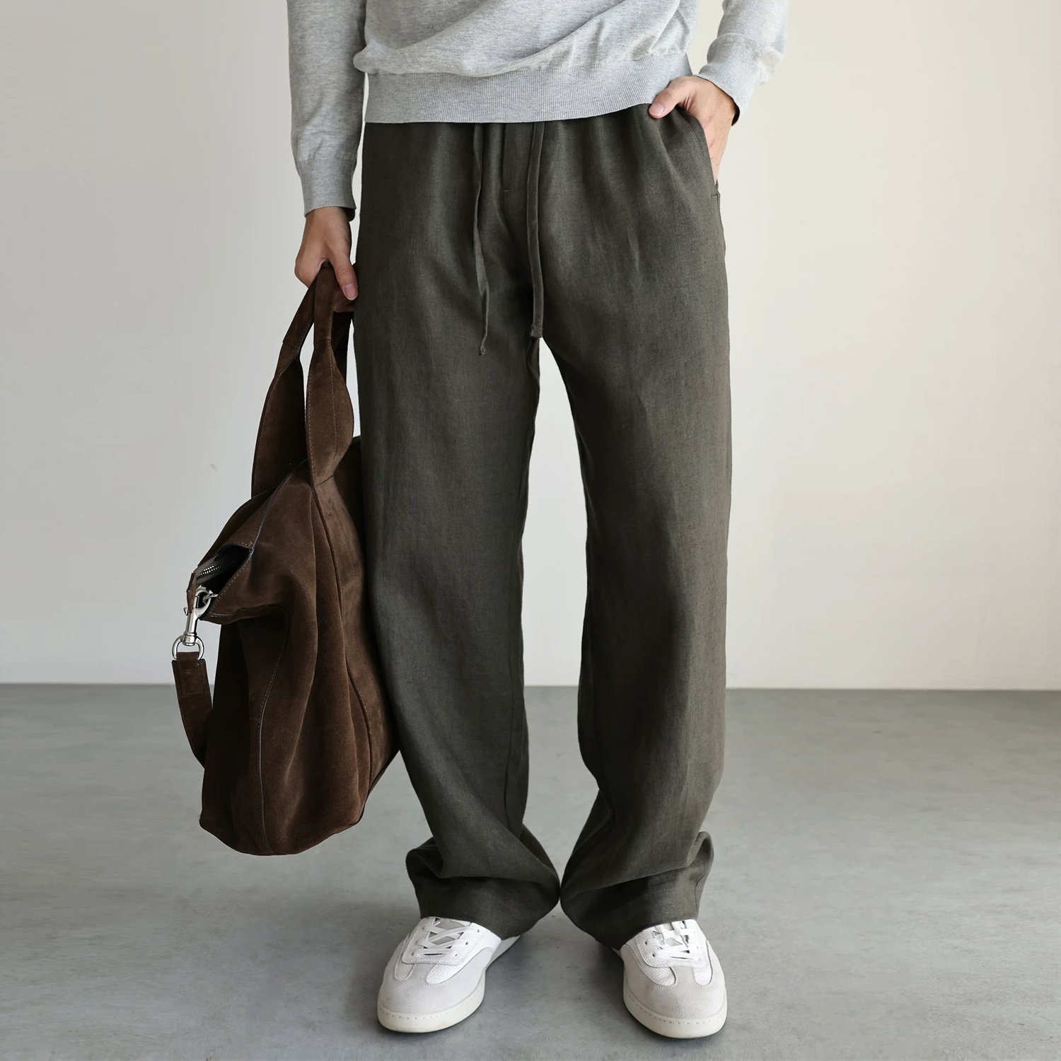 100% European Linen Pants Elastic Waist for Men REAL SILK LIFE