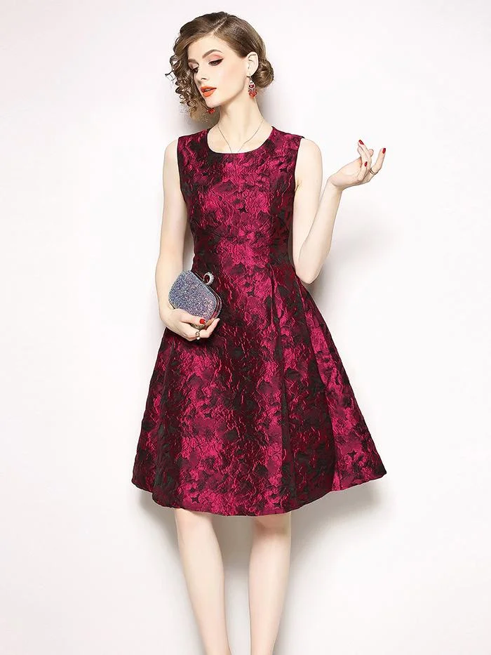 Jacquard round neck sleeveless A-line dress