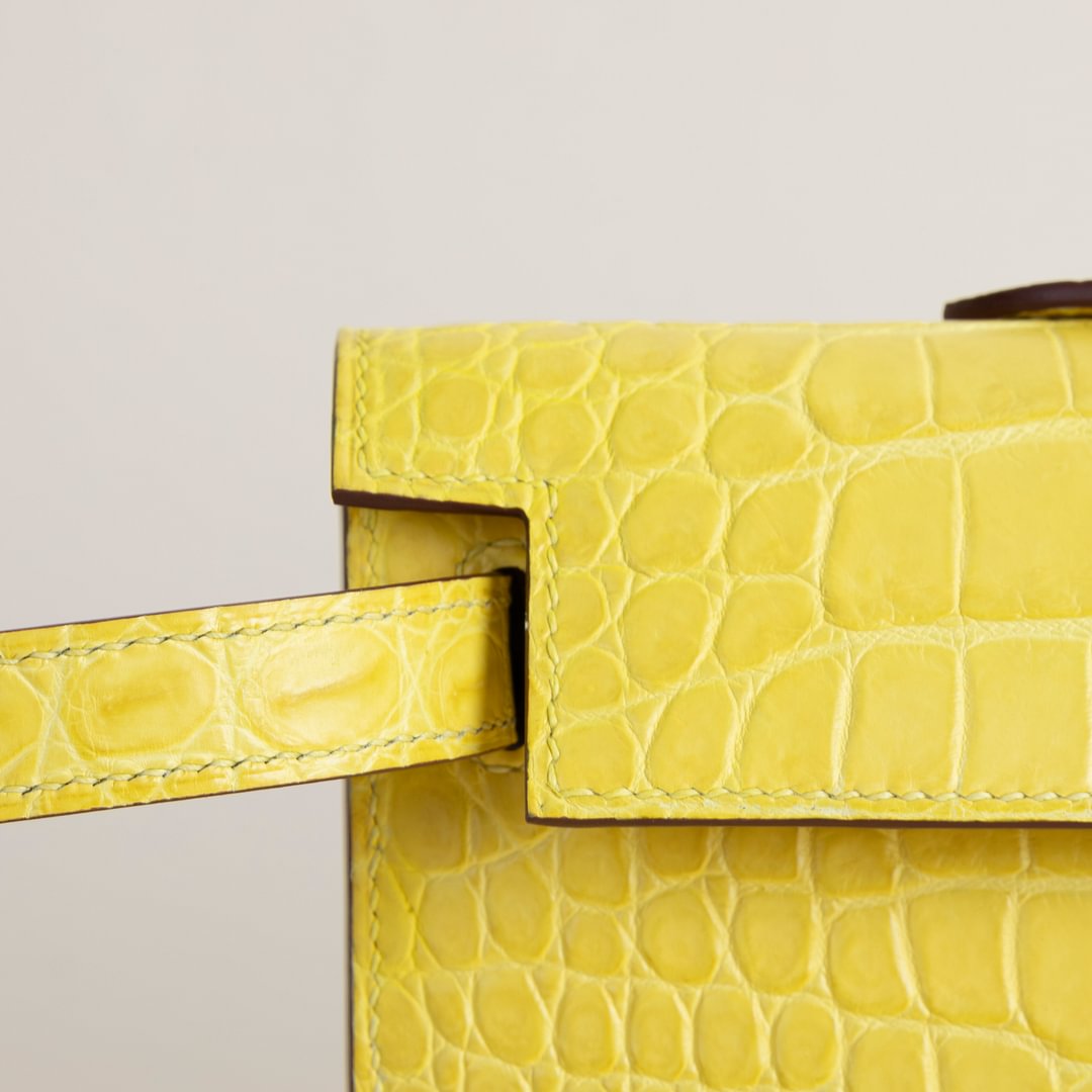 Kelly cut Matte Porosus Crocodile 9R Lime PHW