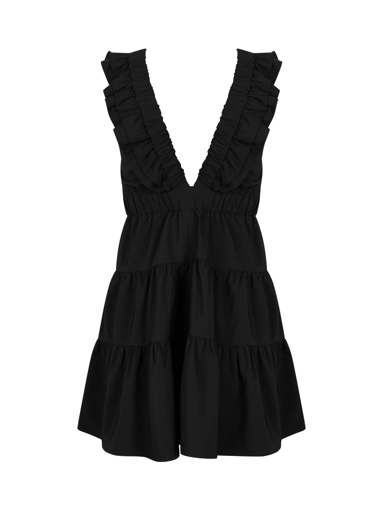 Casual Dress for Summer, Breathable Women's Fitted Plain Deep V Neck Ruffled Dress, Women's Clothes for Daily Wear, Womenswear