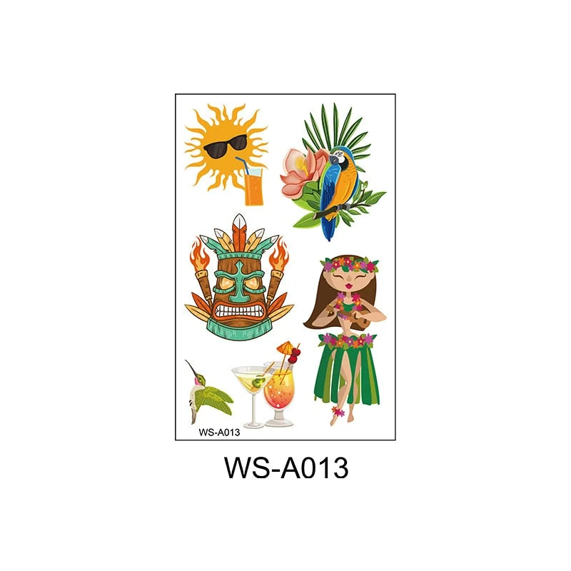 Waterproof New Hawaiian Tattoo Sticker Fashion Summer Seaside Beach Party Cartoon Sweatproof Tattoo Sticker