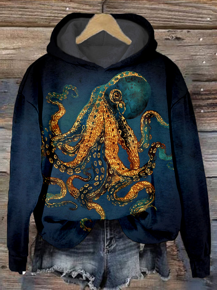 Comstylish Ocean Octopus Oil Painting Art Comfy Hoodie