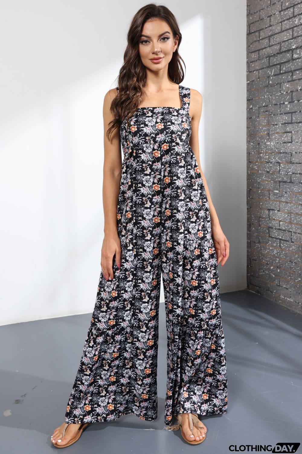 Floral Square Neck Wide Leg Jumpsuit