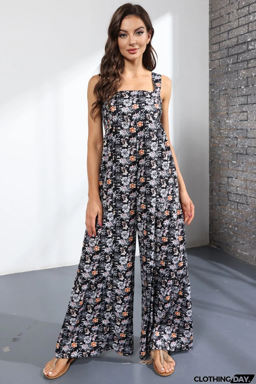 Floral Square Neck Wide Leg Jumpsuit