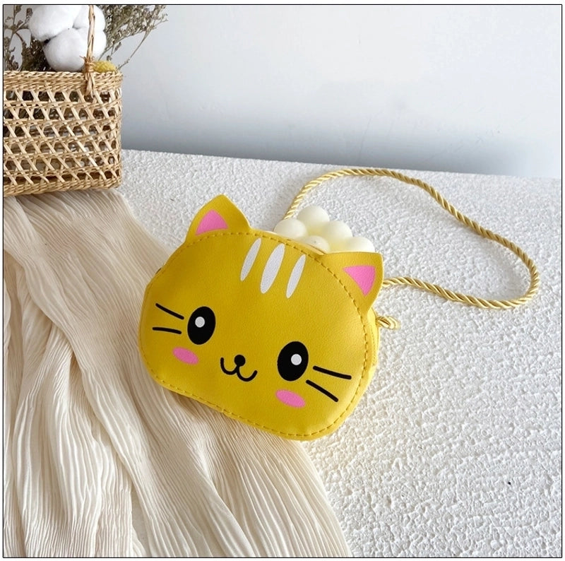 Kid’S Small Pu Leather Cat Cute Round Zipper Crossbody Bag