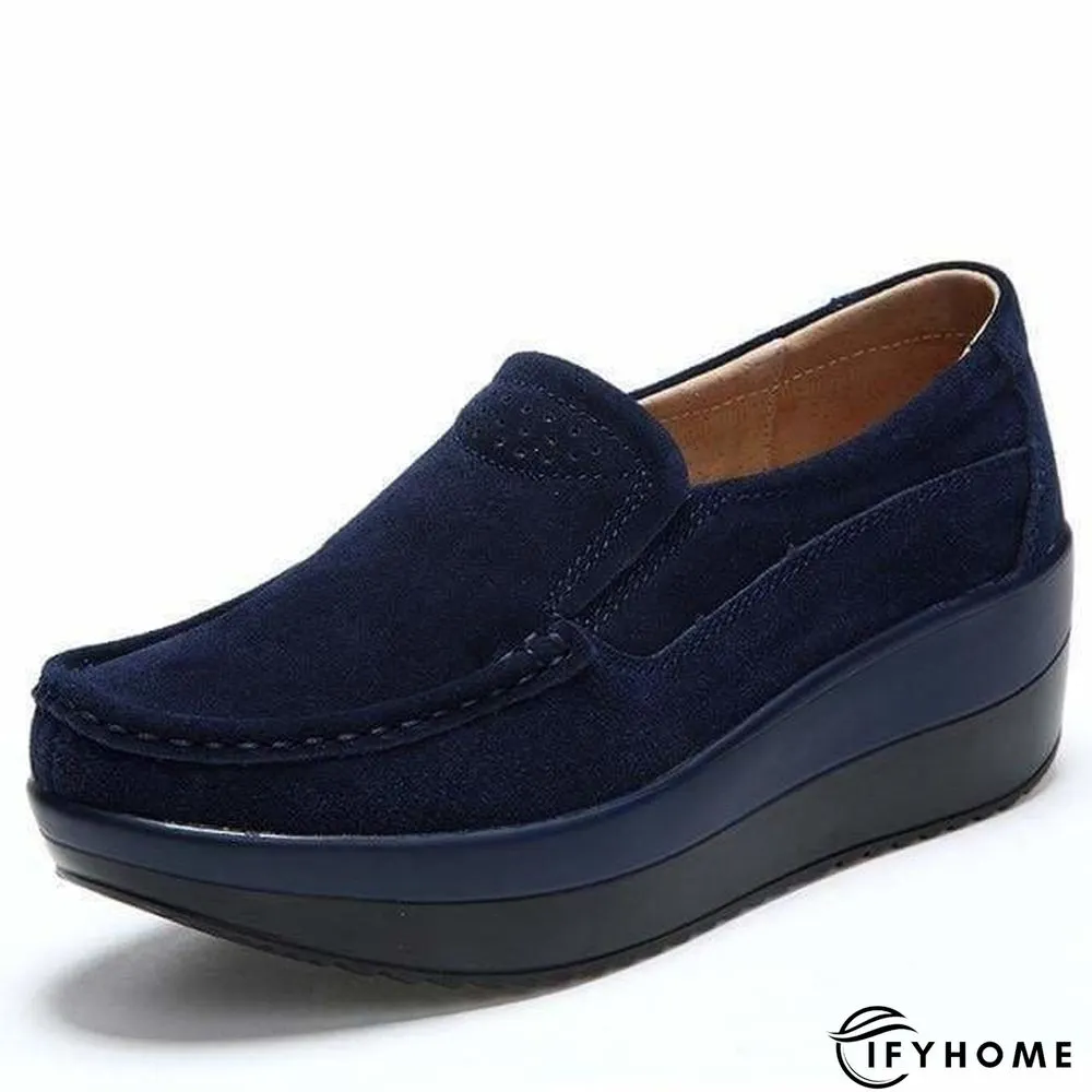 Women's Platform Loafers Flat Shoes Cow Suede Leather Moccasins Shoe | IFYHOME
