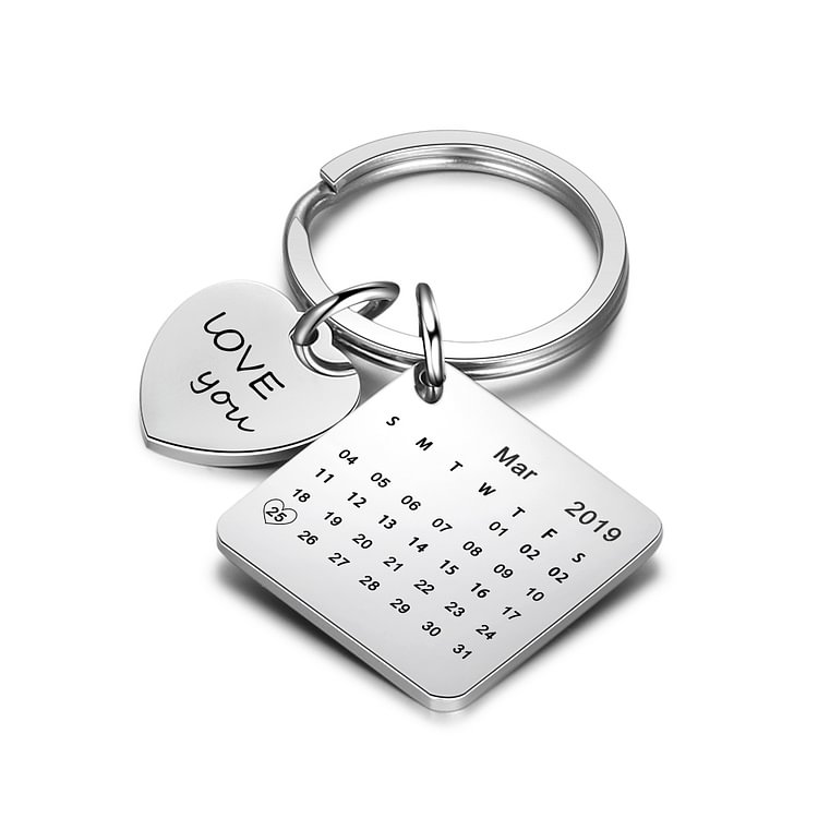 Personalized  Keychain Engraved Calendar Date And Text Keychain