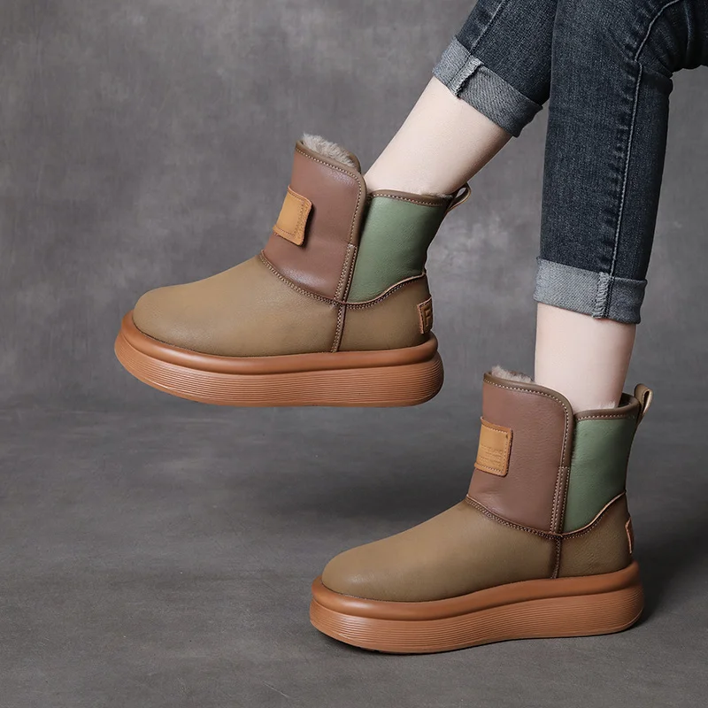 Yyvonne Warm Snow Boots Winter New Fashion Color High-Sleeve Thick-Soled Cotton Shoe Sleeve Imitation Wool Leather Boots