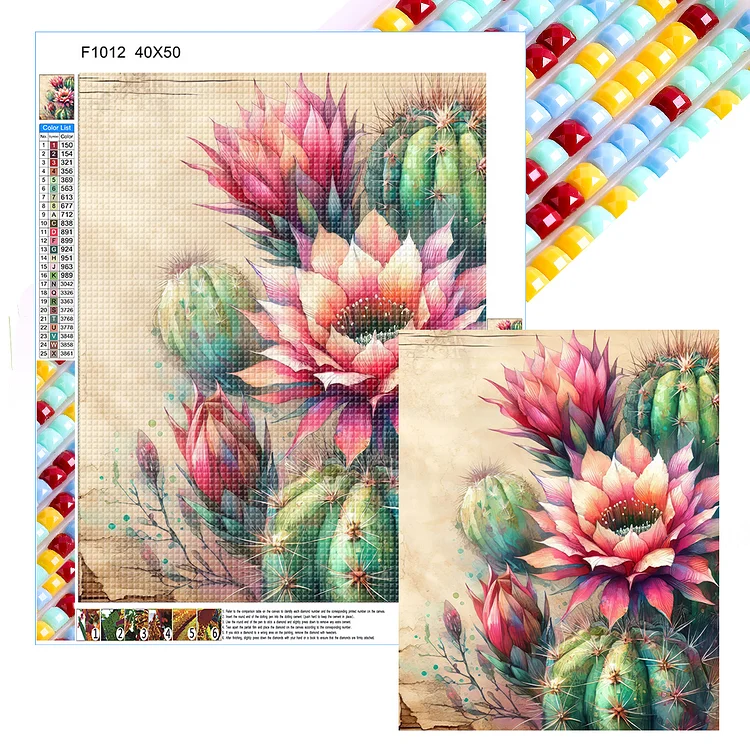 Retro Style Cactus Flower 40*50CM (Canvas) Full Square Drill Diamond Painting gbfke