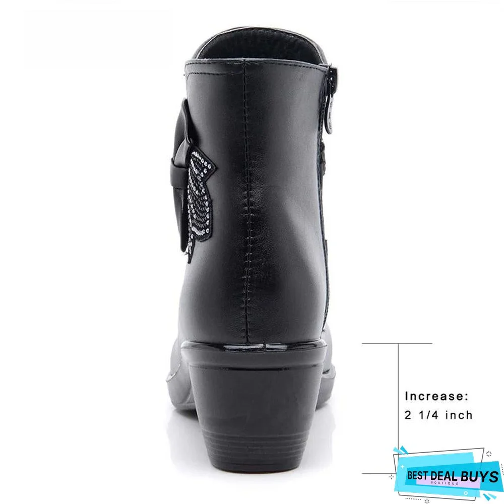 Women Butterfly-Knot Shoes Winter Boots Short Plush Fashion Zip Ankle Boots