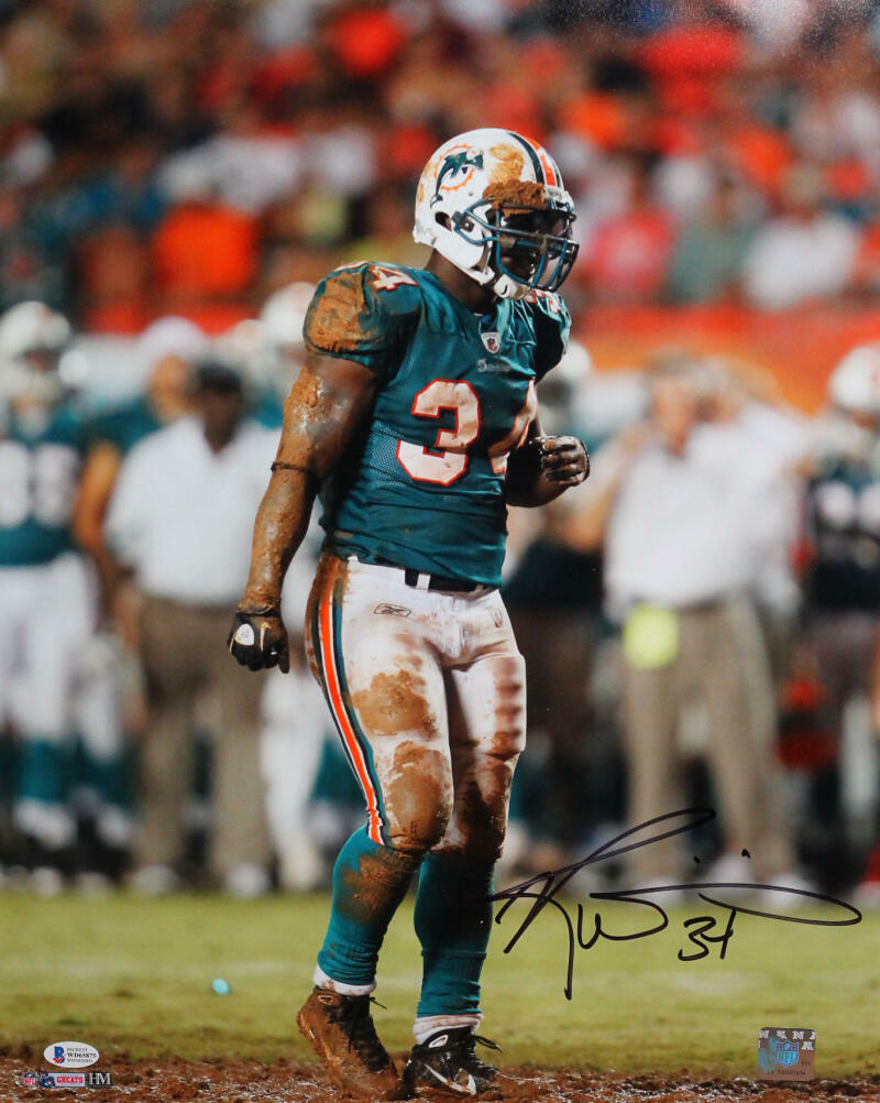 Ricky Williams Signed Miami Dolphins 16x20 HM Muddy Photo Poster painting- Beckett W Auth *Black