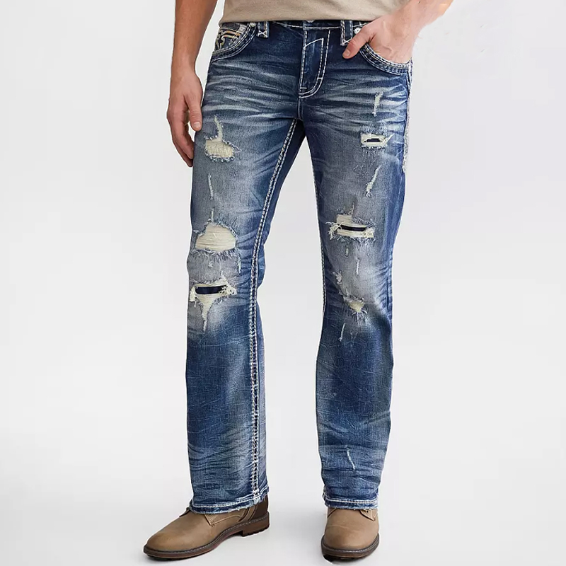 Men's Washed Ripped Slim-Fit Stretch Jeans