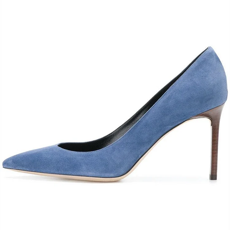 Blue 4 inch Heels Pointy Toe Stiletto Heels Pumps Office Shoes |FSJ Shoes