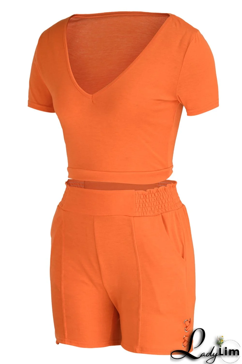 Black Fashion Casual Solid Bandage V Neck Short Sleeve Two Pieces