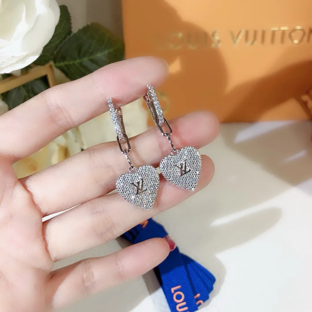 Louis Vuitton Full Diamond Hoop Heart Dangle Earrings