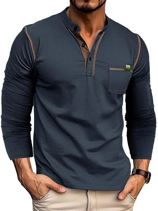 Men's Casual Cotton Long Sleeve Henley Shirt