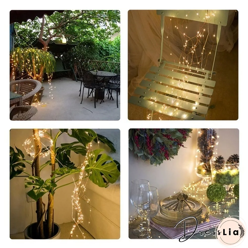 Led Copper Wire Fairy String Lights Vine Branch Light String Waterfall Holiday Curtain Lamp Garden Christmas Party Decor