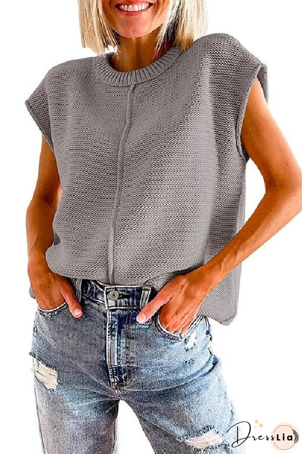 Crewneck Cap Sleeves Pullover Sweater