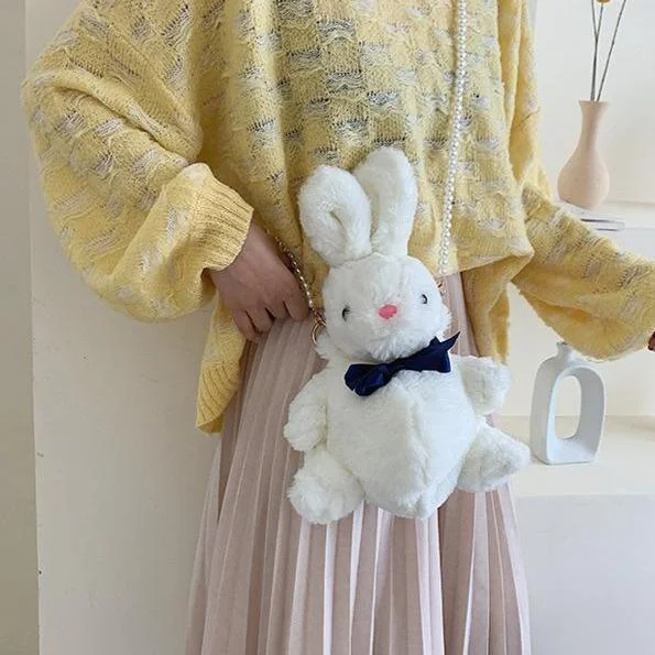 Kawaii Rabbit Plush Pearl Chain Bag