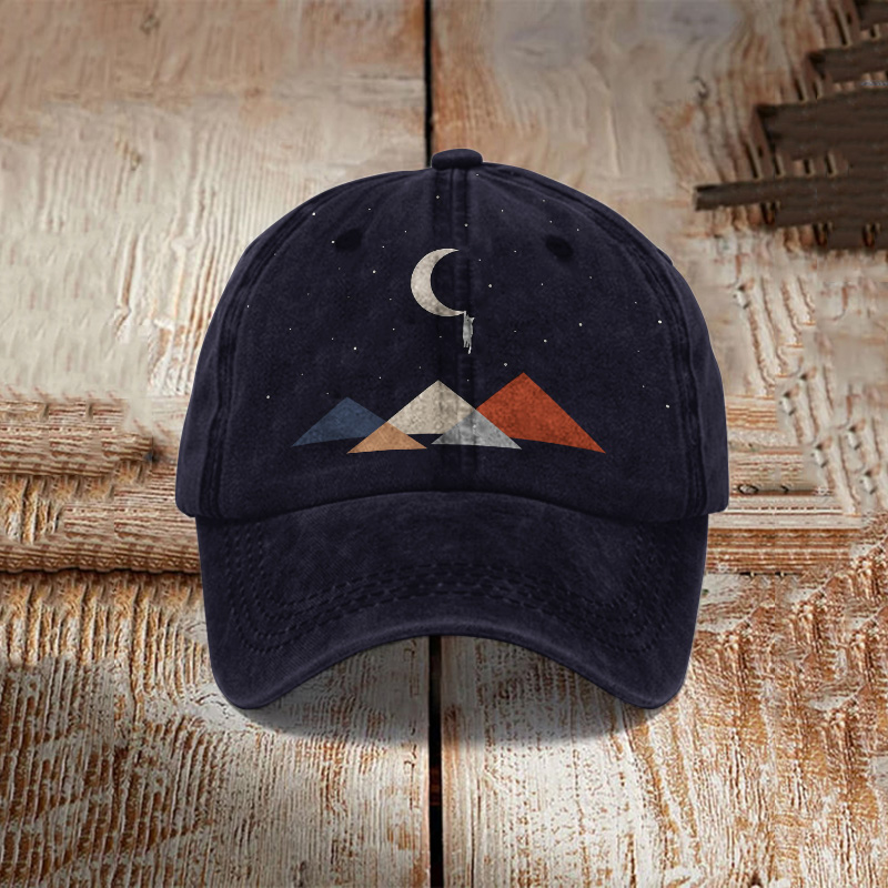 Comstylish Abstract Creative Cute Cat On The Moon Painting Art Retro Casual Cap