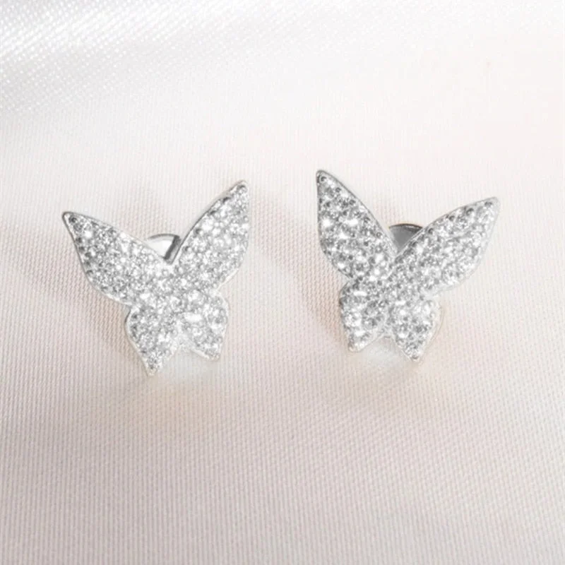 Huitan Trendy Luxury Pink Butterfly Earrings for Women Engagement Wedding Party Fashion Aesthetic Ear Earrings Hot Sale Jewelry