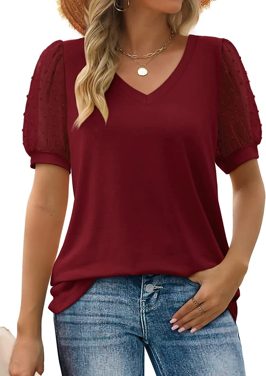 Women's Summer Top with V Neckline and Comfortable Sleeves main image 1