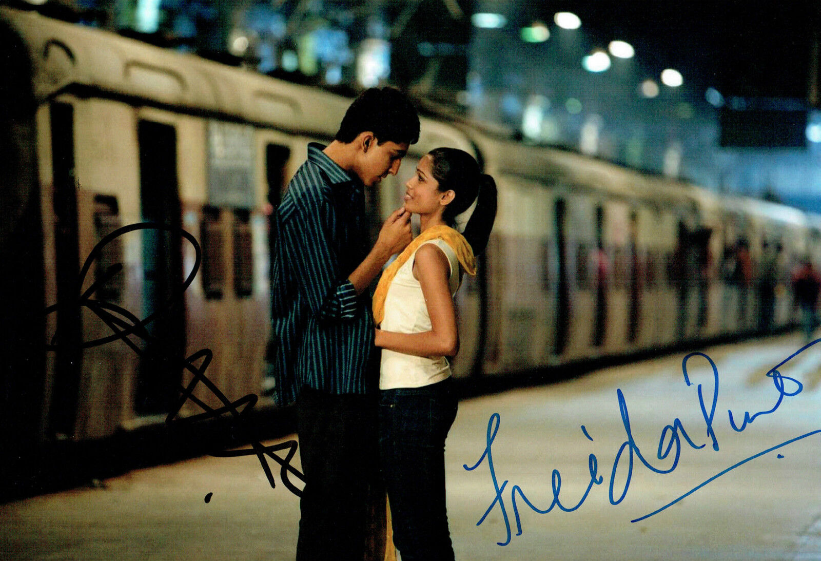 Dev PATEL & Freida PINTO SIGNED Autograph Slum Dog MILLIONAIRE Photo Poster painting AFTAL COA