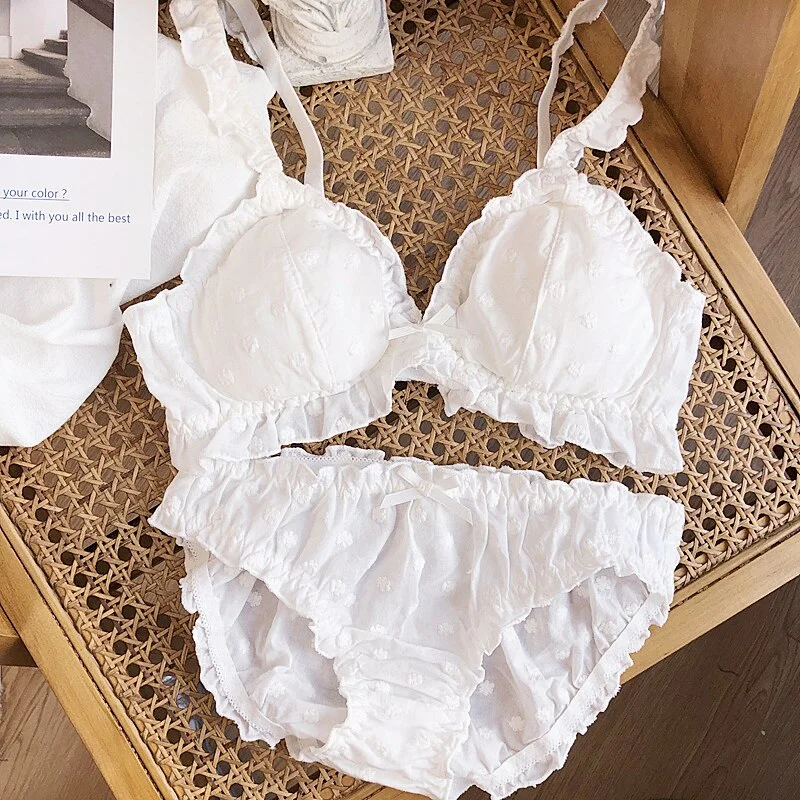 Pure desire niche lingerie with panties embroidery daisy fairy white cotton bralette wire free triangle cup girl underwear set