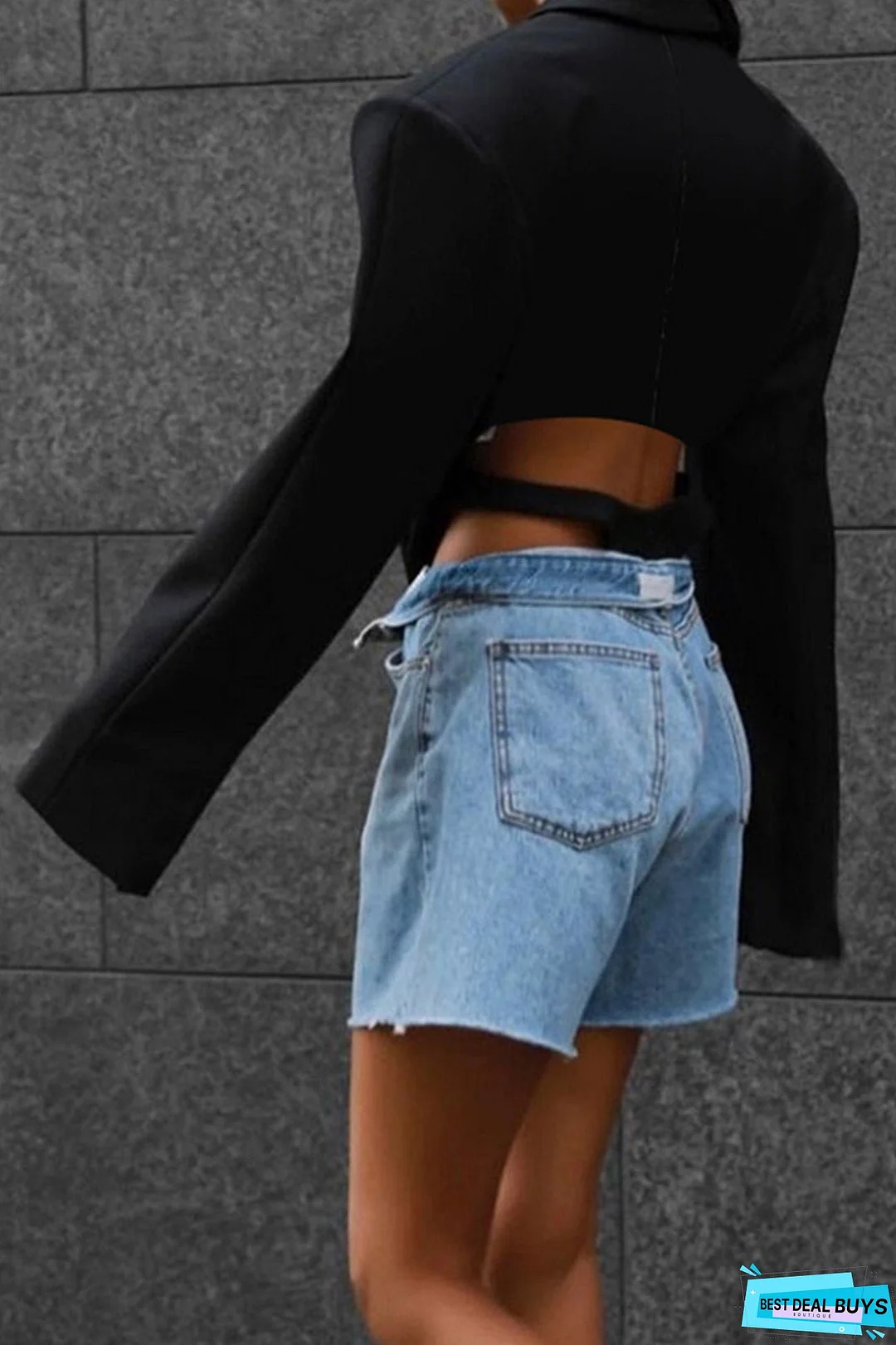 Black Shoulder Pad Suit Tops