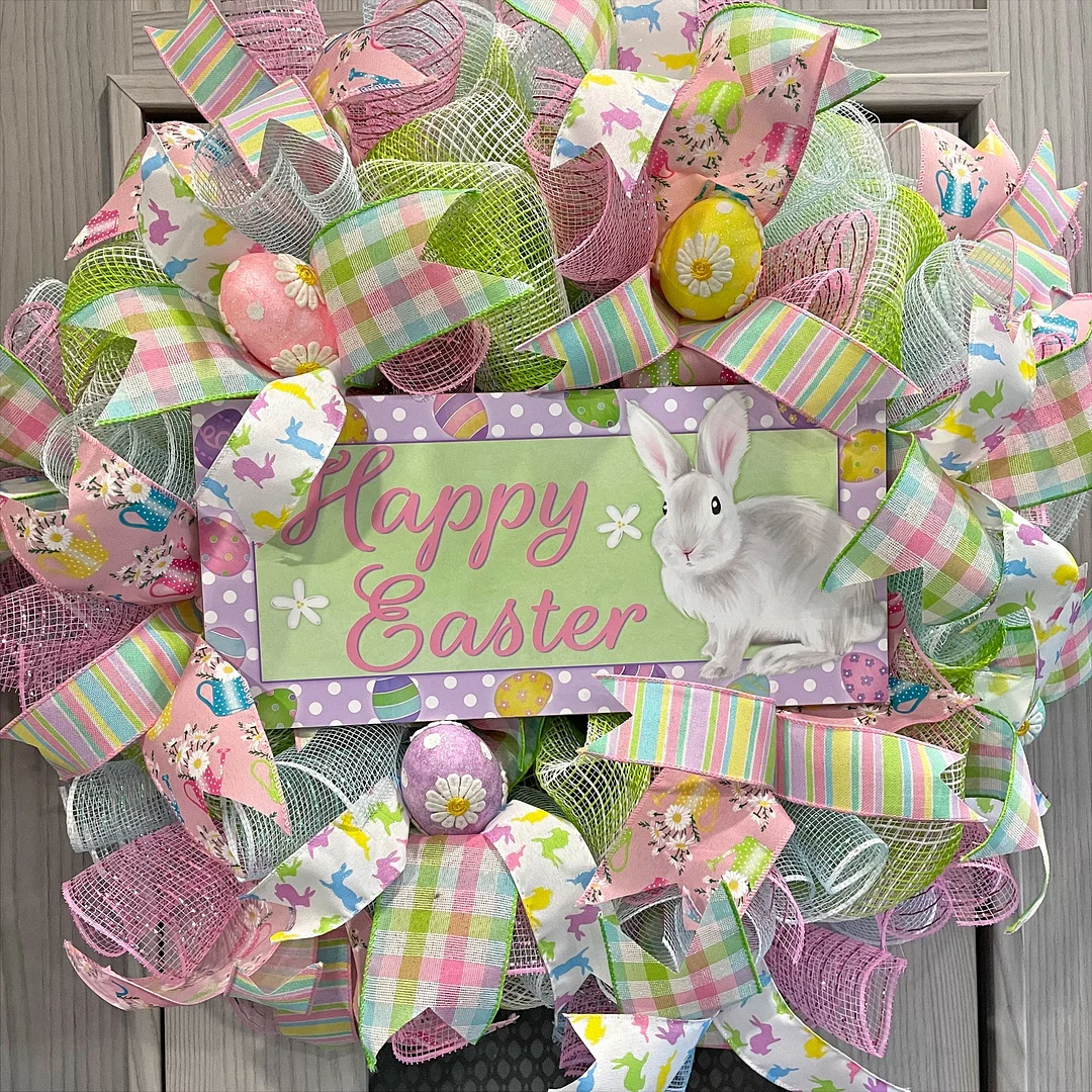 Easter Wreath for front door, Easter Egg Wreath, Decomesh Easter Wreath, Easter Bunny Wreath, Easter Party Decor, Easter Decor Farmhouse